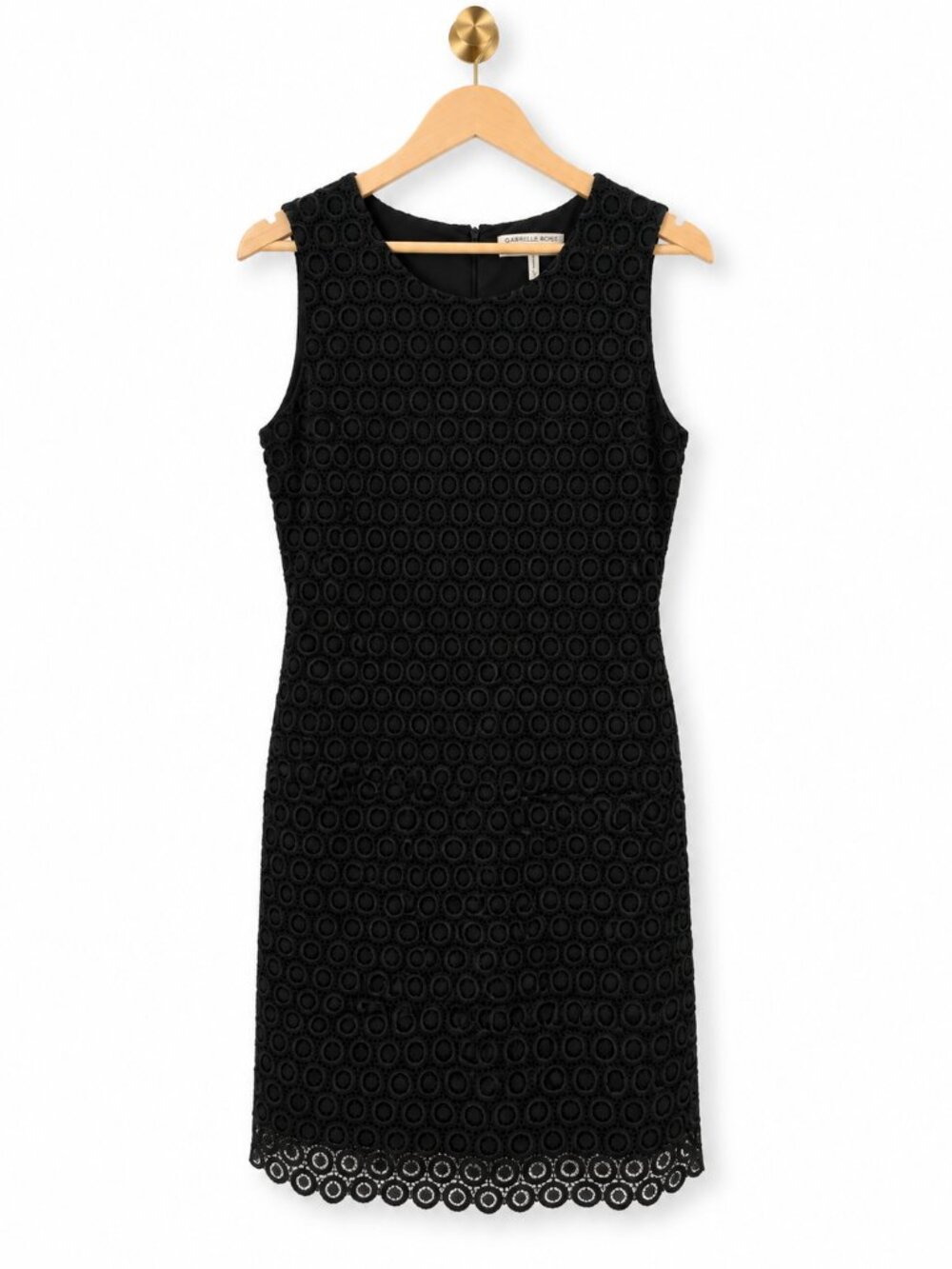 Rebecca Moses Black Crochet Lace Sheath Dress Size 14 Cocktail Wedding Guest